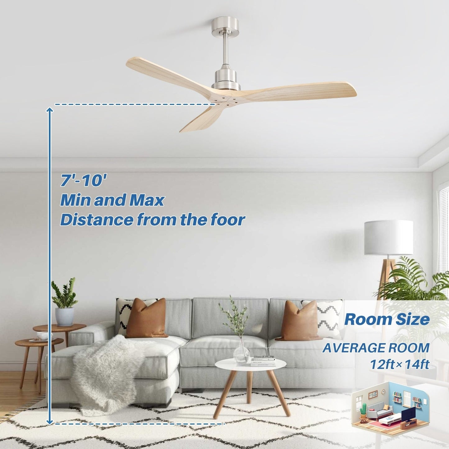 Sofucor 52 Indoor Wood Ceiling Fan Light with Remote, Integrated Light Optional