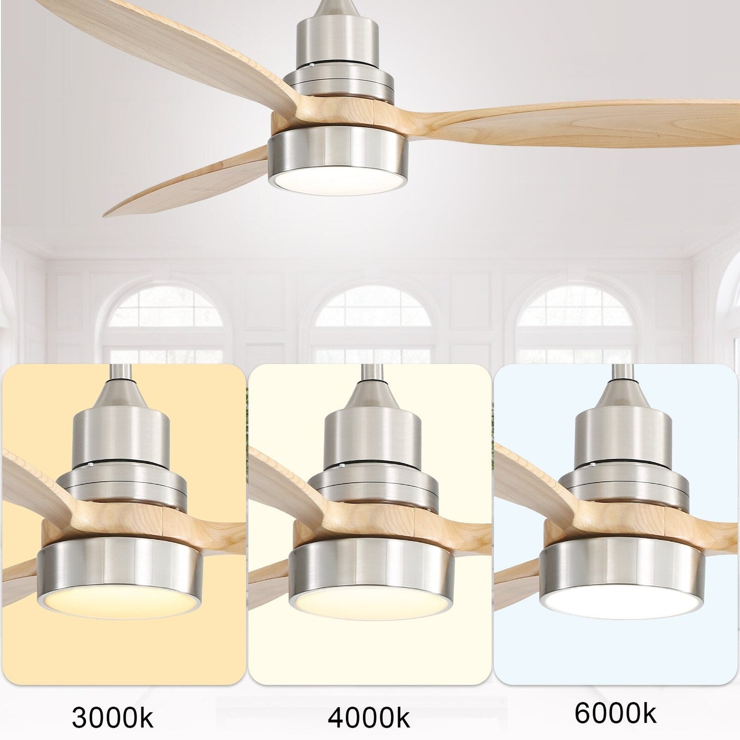 Sofucor 52 Indoor Wood Ceiling Fan Light with Remote, Integrated Light Optional