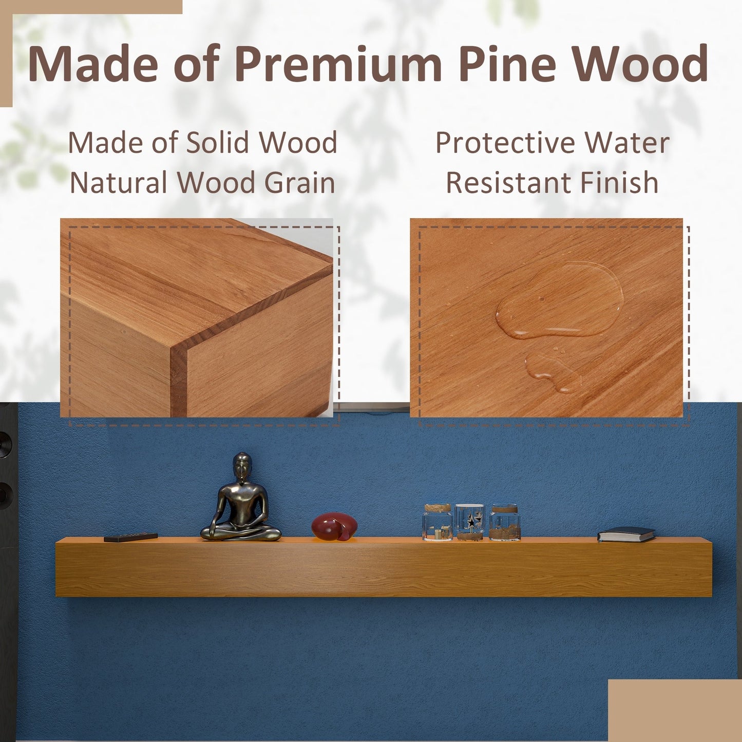 Solid Pine Wall Mounted Fireplace Mantel Floating Shelf