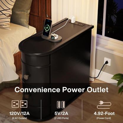 Solid Wood Chairside End Table, Two-Drawer Narrow Side Table Slim