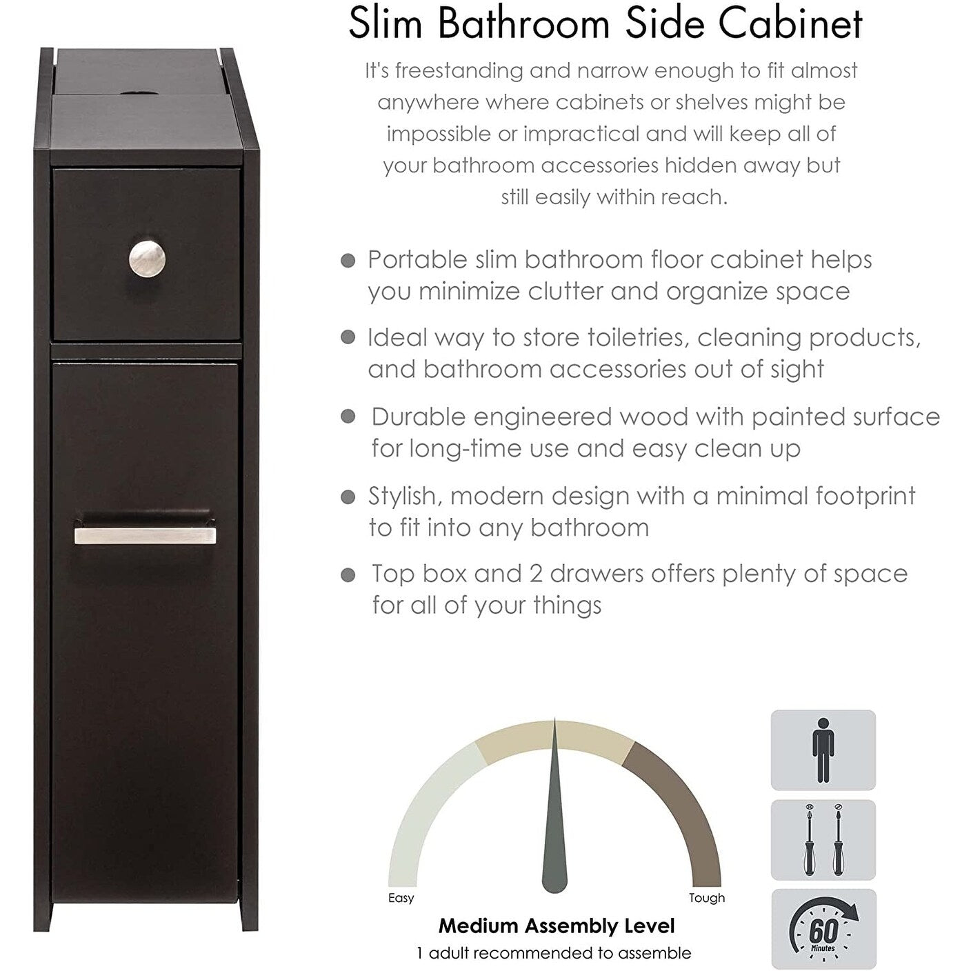 Spirich Home Slim Bathroom Storage Cabinet, Free Standing Toilet Paper Holder, Bathroom Cabinet Slide Out Drawer Storage