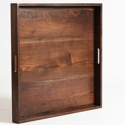 KINWELL Square Black Walnut Wood Serving Tray Ottoman Tray with Handles