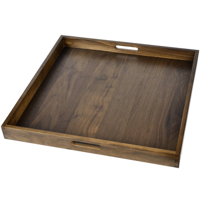 KINWELL Square Black Walnut Wood Serving Tray Ottoman Tray with Handles
