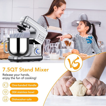 Stand Mixer - 7.5QT Capacity, 10-Speed Settings, 660W Motor