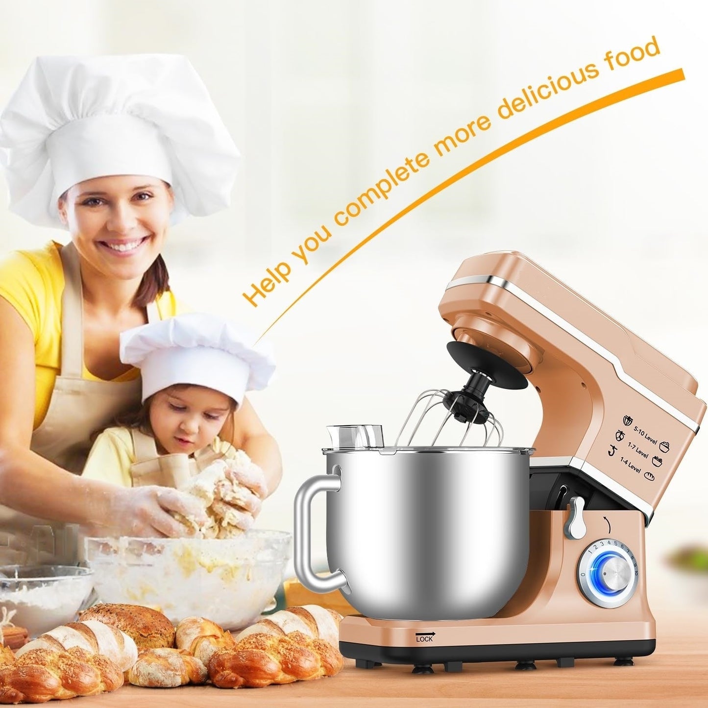 Stand Mixer - 7.5QT Capacity, 10-Speed Settings, 660W Motor