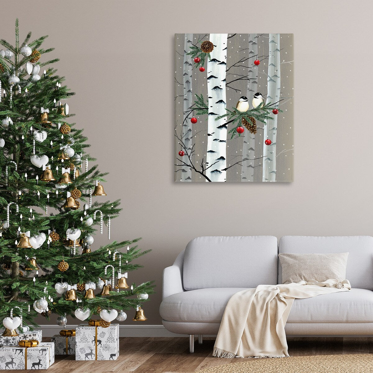 Stupell Birds and Holiday Ornaments Birch Tree Forest Canvas Wall Art