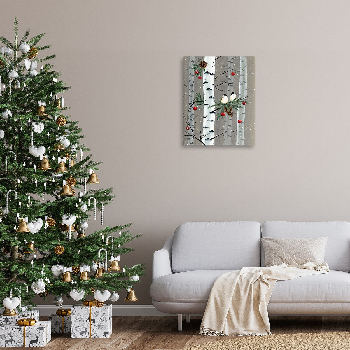 Stupell Birds and Holiday Ornaments Birch Tree Forest Canvas Wall Art