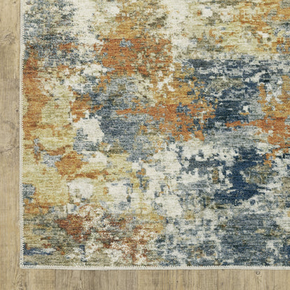 Vista Home Marissa Washable Contemporary Abstract Orange/ Blue Indoor Area Rug