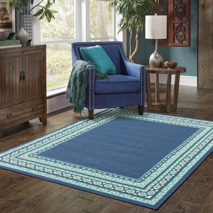Style Haven Martinque Green Bordered Navy Indoor/ Outdoor Area Rug~