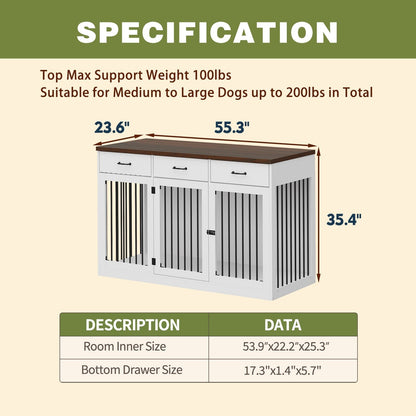 Stylish Wooden Dog Crate Furniture with Storage, 3 Drawers