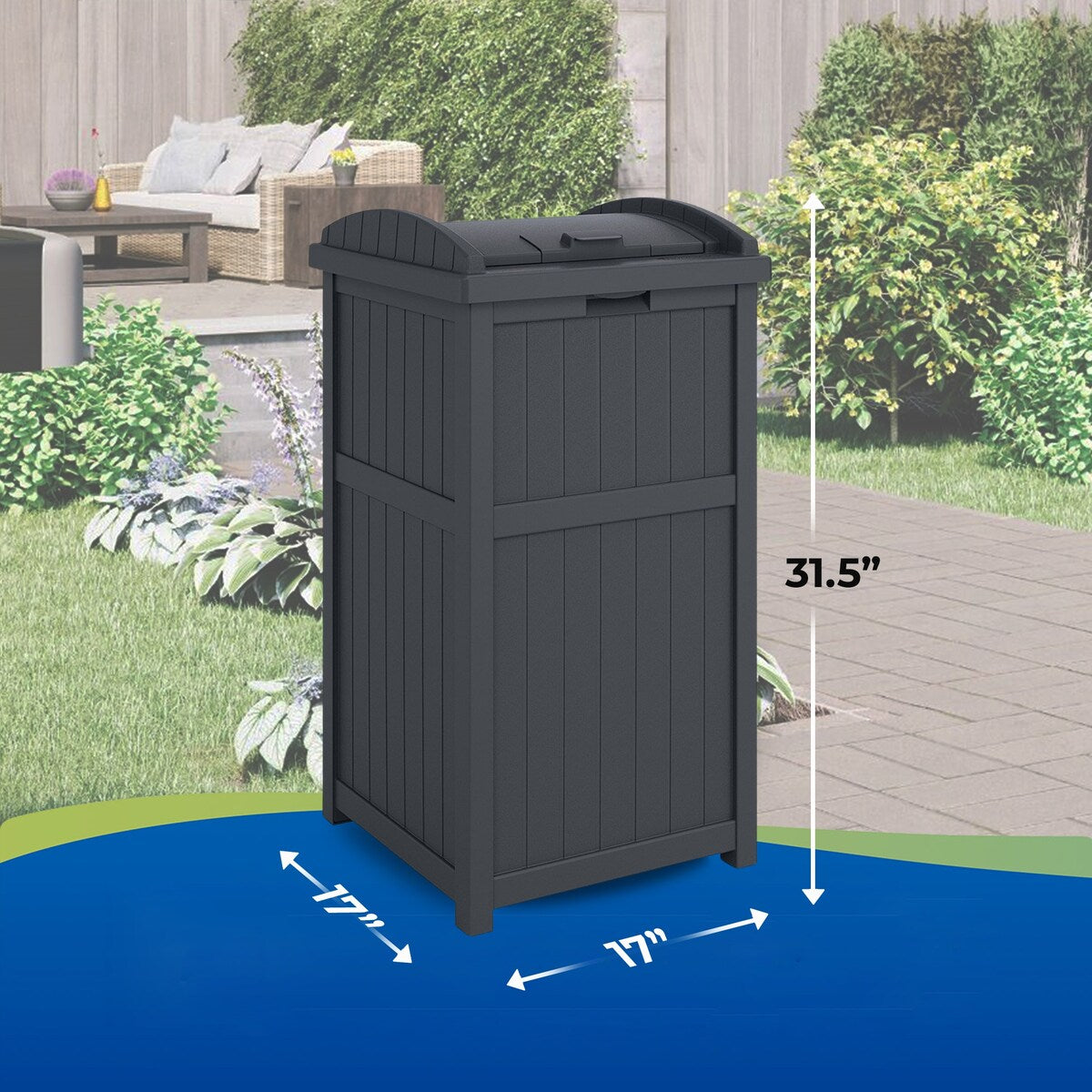 Suncast 30 Gallon Hideaway Trash Waste Bins for Outdoor, Cyberspace