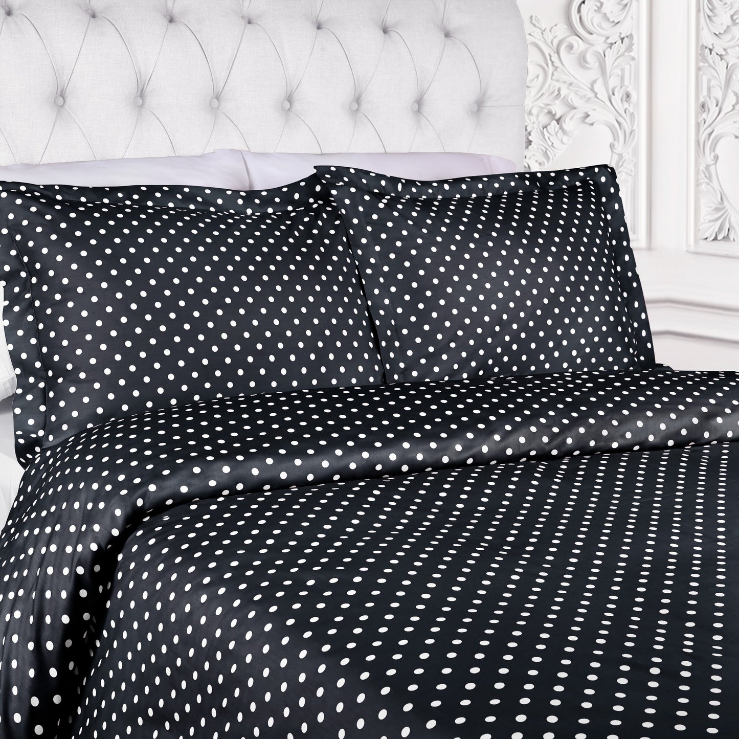 Superior Thread Count 600TC Polka Dot Cotton Blend Duvet Cover Set