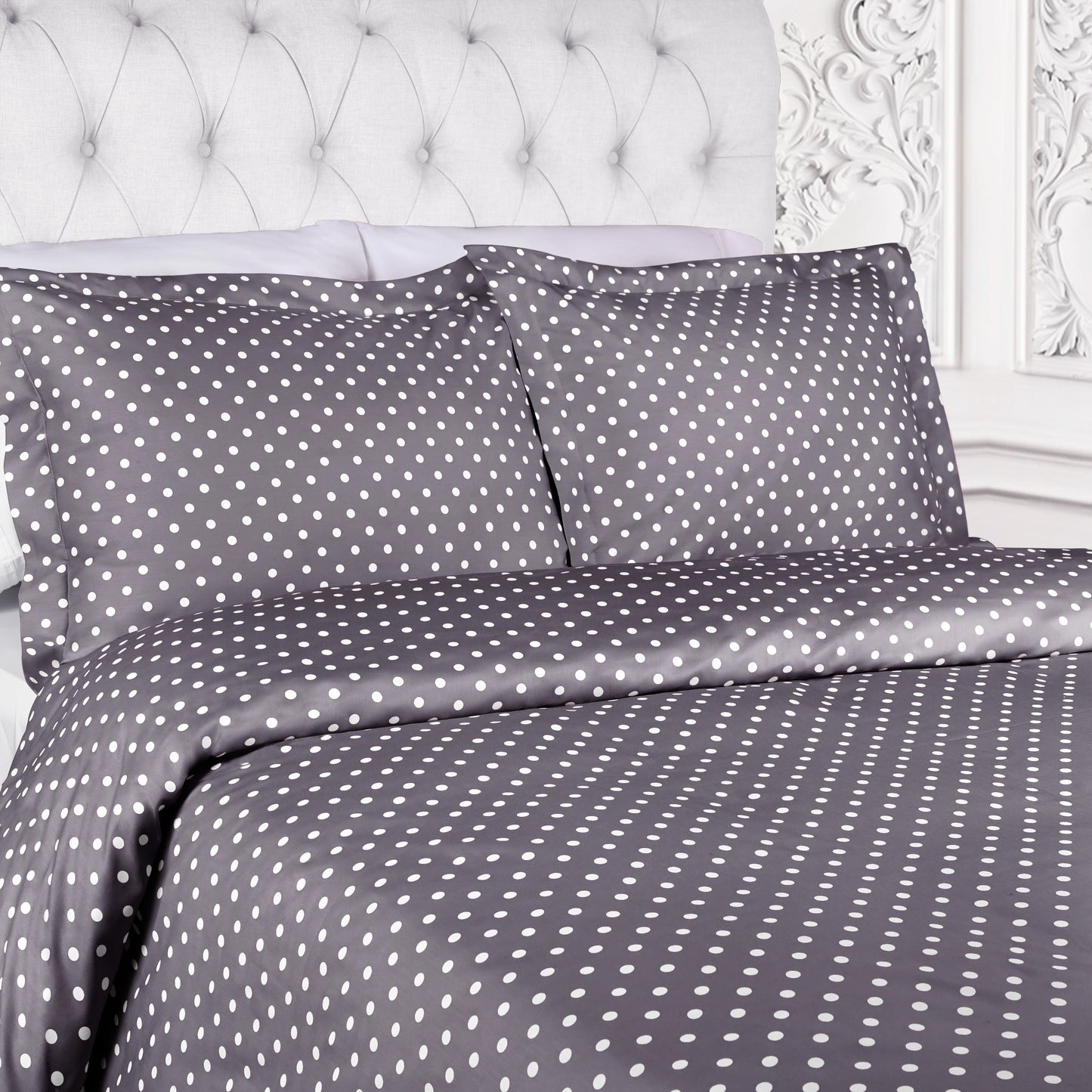 Superior Thread Count 600TC Polka Dot Cotton Blend Duvet Cover Set