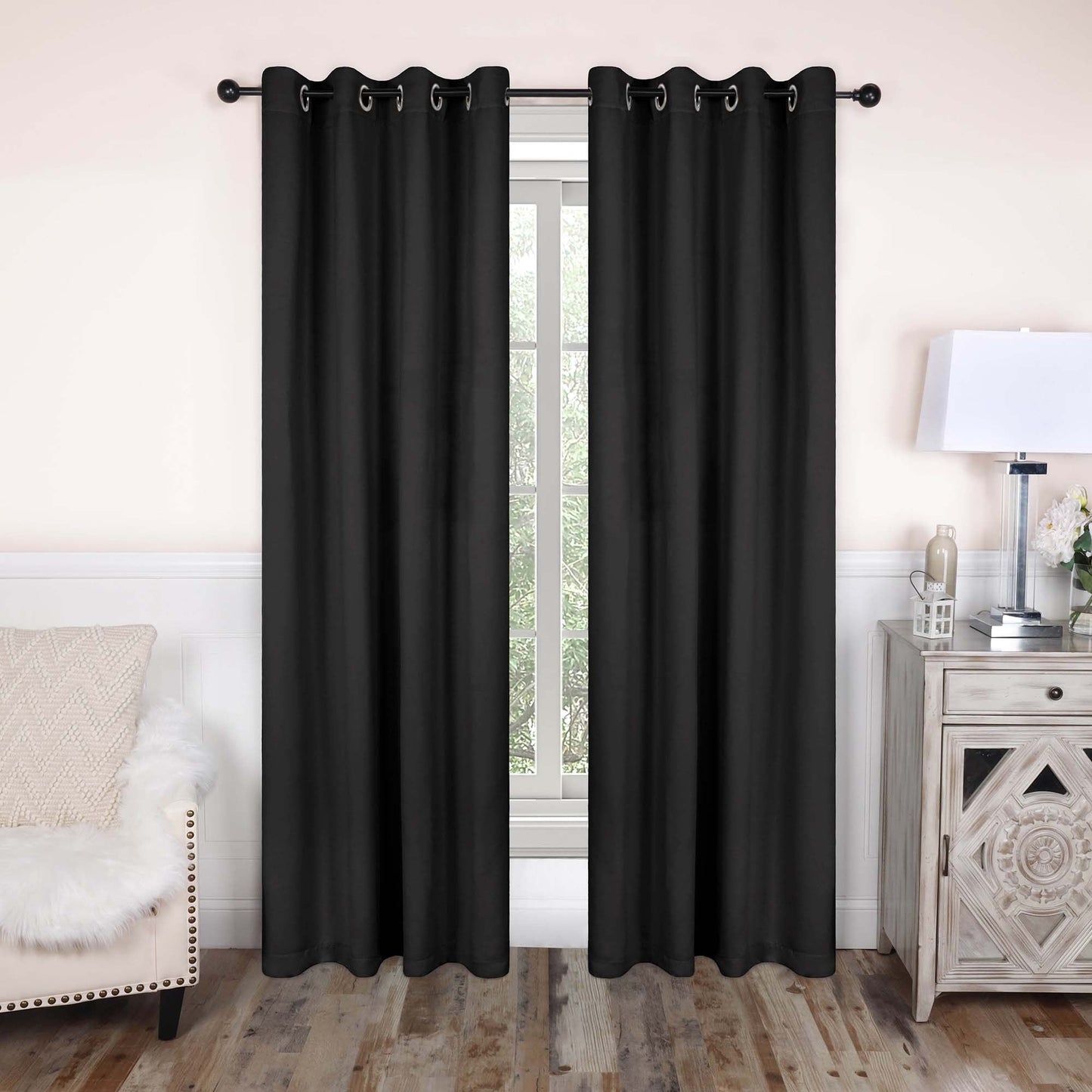 Superior Modern Solid Washable Room Darkening Blackout Curtains, Set of 2 Panels
