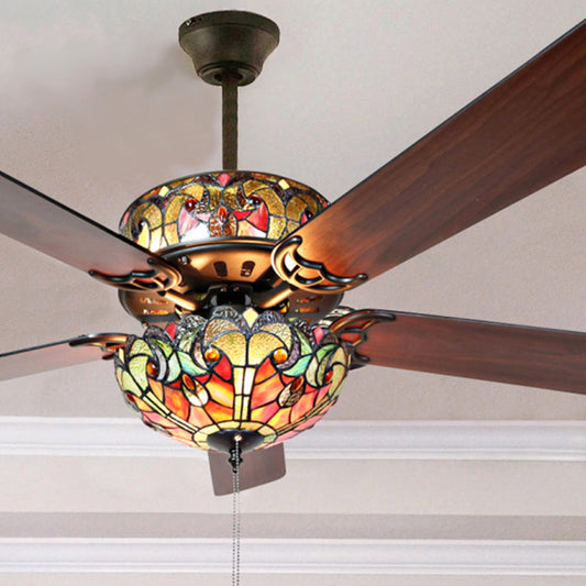 Tiffany Style Stained Glass Halston Ceiling Fan - Spice - 52L x 52W x 19H - 52L x 52W x 19H