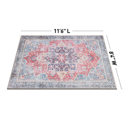 Traditional Distressed Vintage Machine Washbale Multi Area Rug