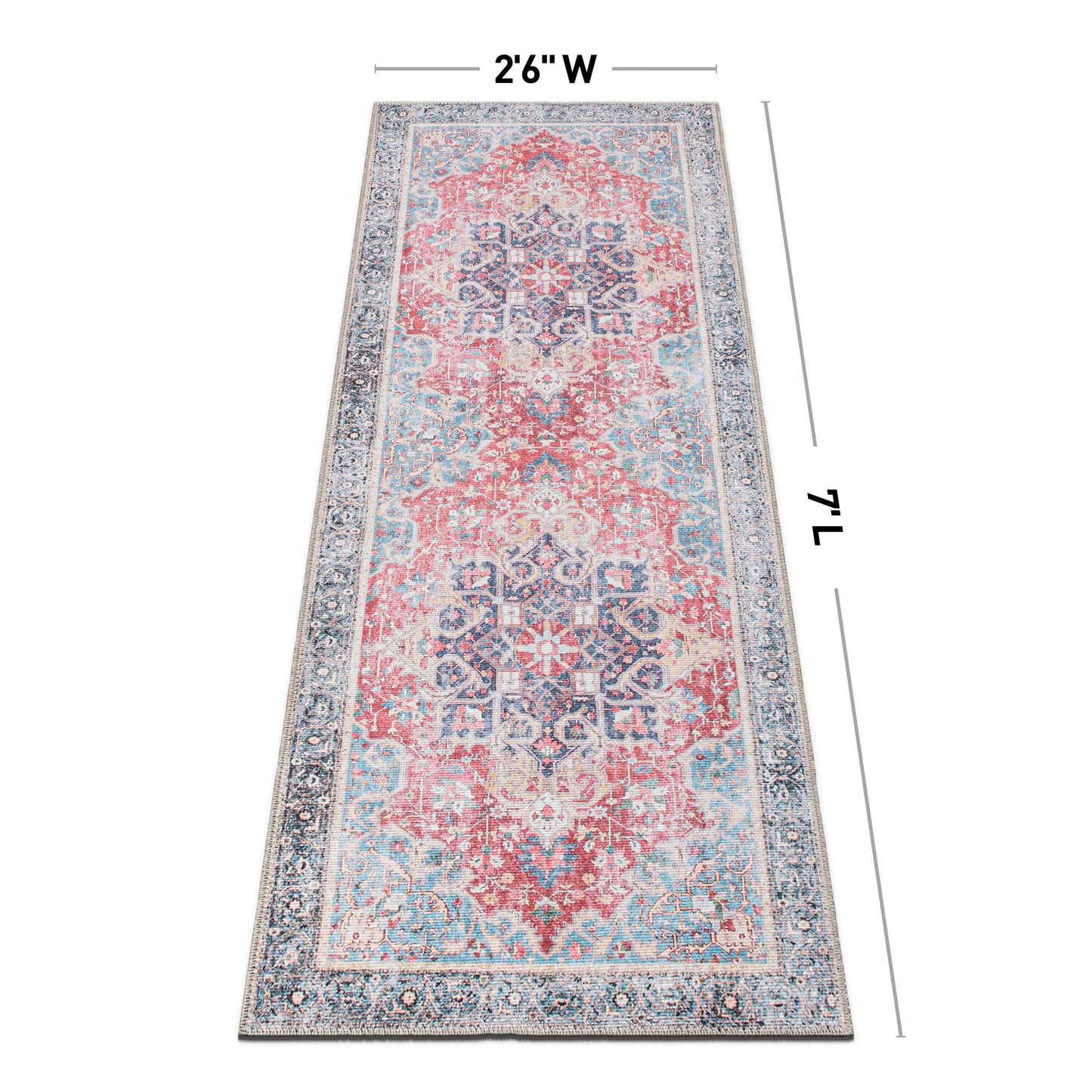 Traditional Distressed Vintage Machine Washbale Multi Area Rug