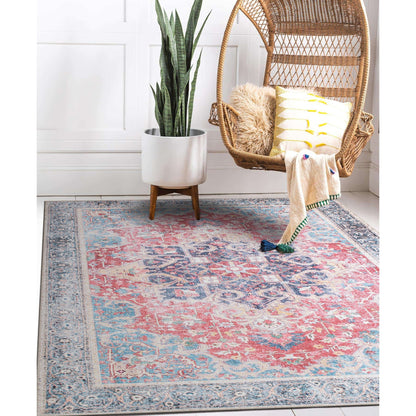 Traditional Distressed Vintage Machine Washbale Multi Area Rug