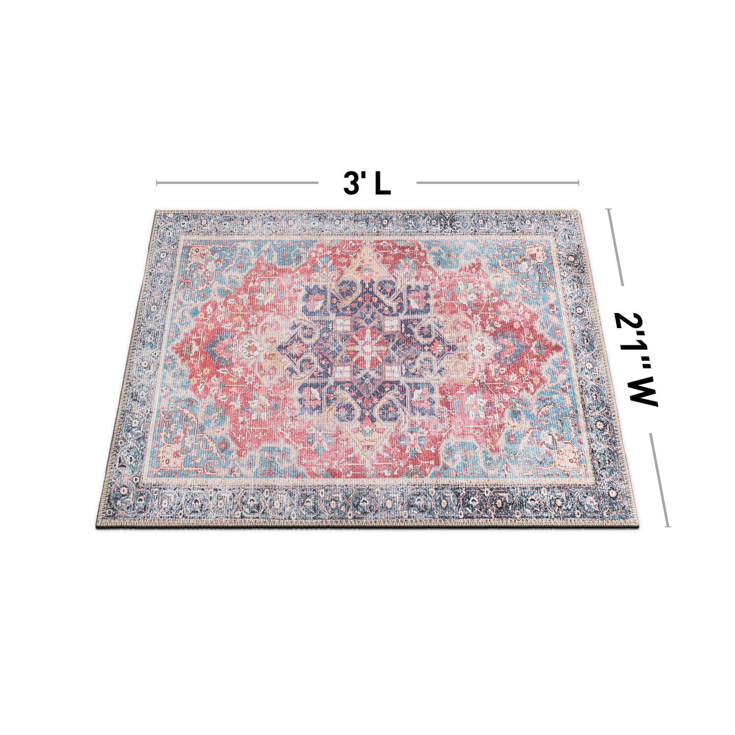 Traditional Distressed Vintage Machine Washbale Multi Area Rug