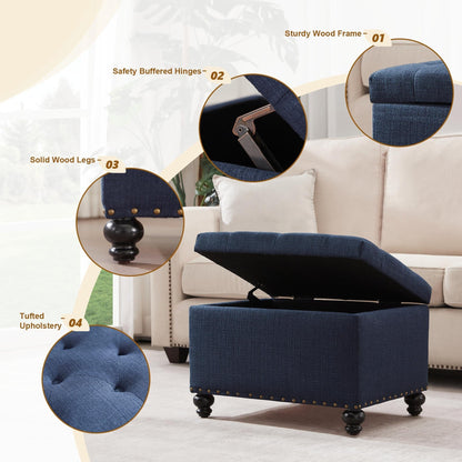 Tufted Storage Ottoman Bench, Rectangular Footstool