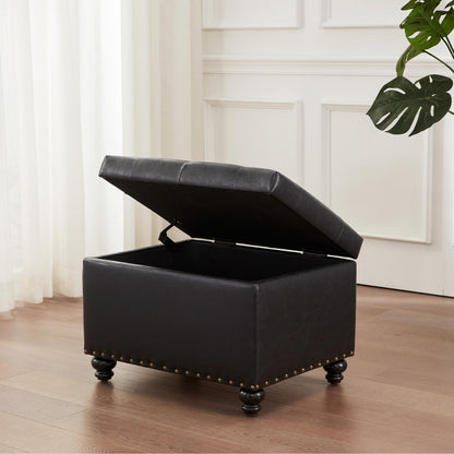 Tufted Storage Ottoman Bench, Rectangular Footstool
