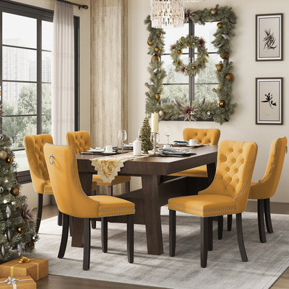 Upholstered Tufted Velvet Dining Chair with Solid Wood Legs Set of 6