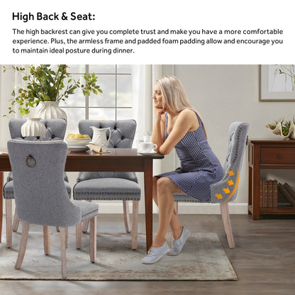 Upholstered Tufted Velvet Dining Chair with Solid Wood Legs Set of 6