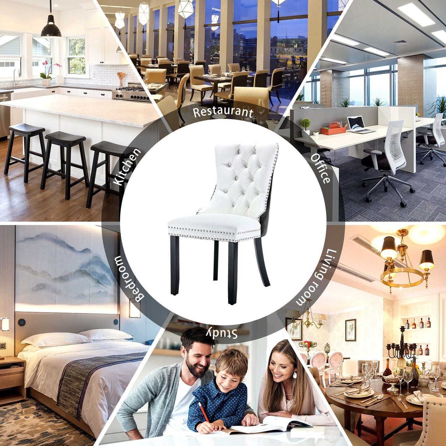 Upholstered Tufted Velvet Dining Chair with Solid Wood Legs Set of 6