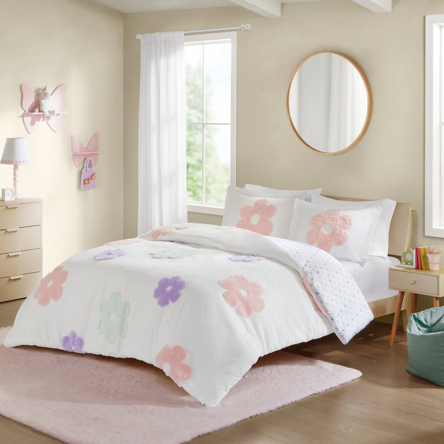 Intelligent Design Kids Madeline Floral Reversible Tufted Chenille Duvet Cover Set
