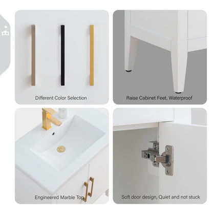 Vanity Art 20 or 24 or 30 Single Sink Bathroom Vanity Cabinet with Ceramic Top