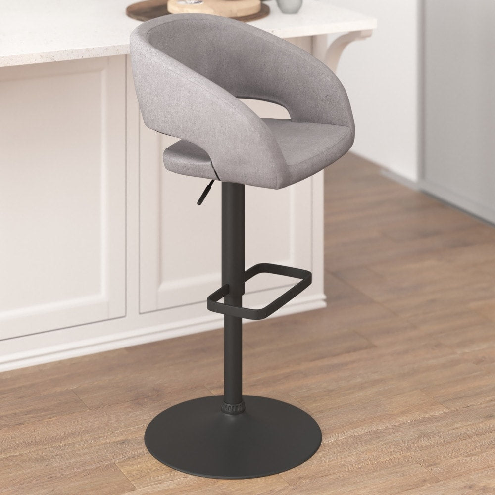 Modern Upholstered Adjustable-Height Barstool with Rounded Back