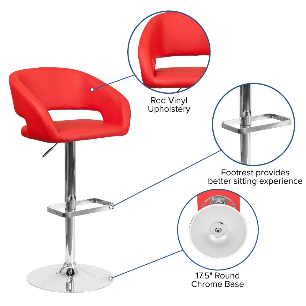 Modern Upholstered Adjustable-Height Barstool with Rounded Back