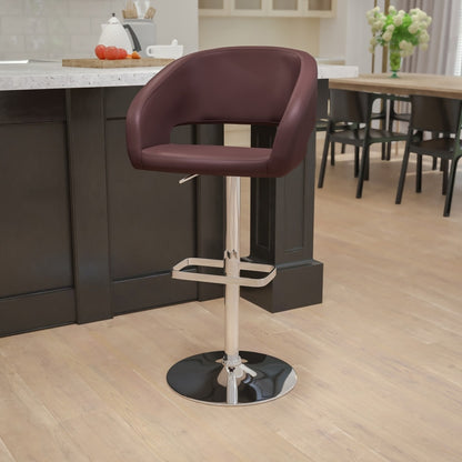 Modern Upholstered Adjustable-Height Barstool with Rounded Back