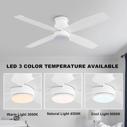 WINGBO 44/52 Inch Flush Mount DC Ceiling Fan with Lights and Remote, 4 Reversible Blades