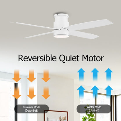 WINGBO 44/52 Inch Flush Mount DC Ceiling Fan with Lights and Remote, 4 Reversible Blades