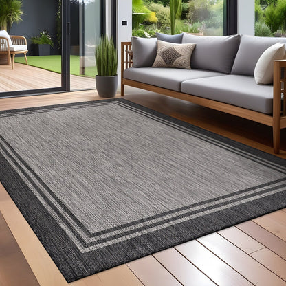 Washable Bordered Indoor Outdoor Rug for Patio, Deck, Porch
