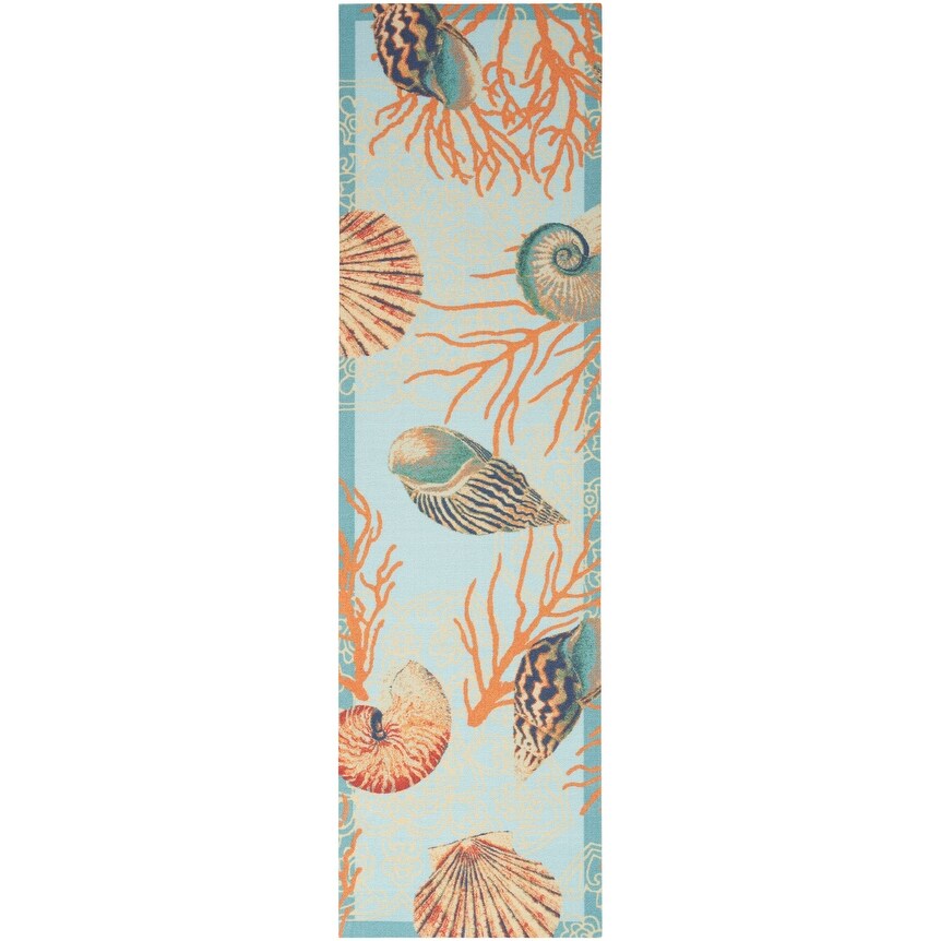 Waverly Sun & Shade Shore Thing Tropical Sea Shell Floral Indoor Outdoor Area Rug