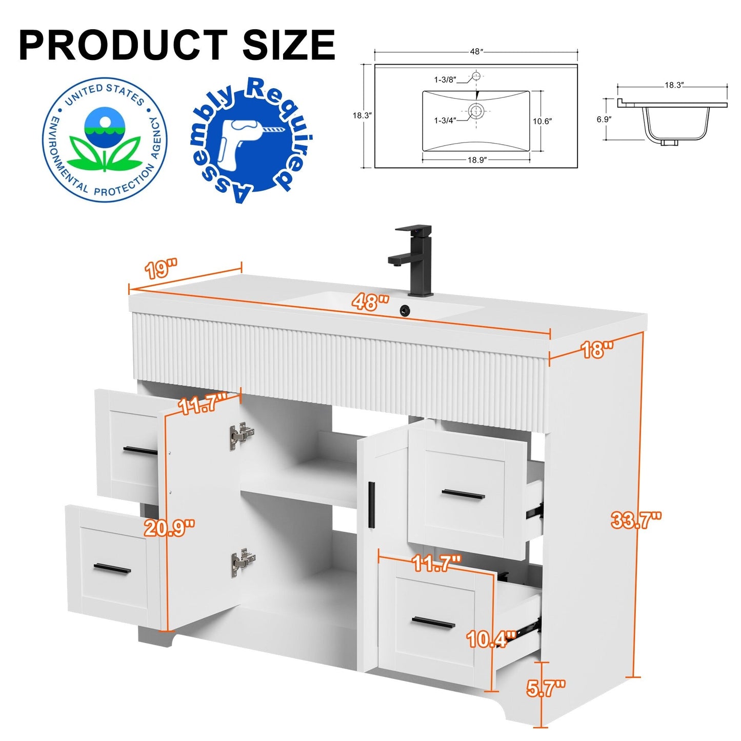 Wavy Line 30/36/48 Bathroom Vanity Set with Sink & Faucet
