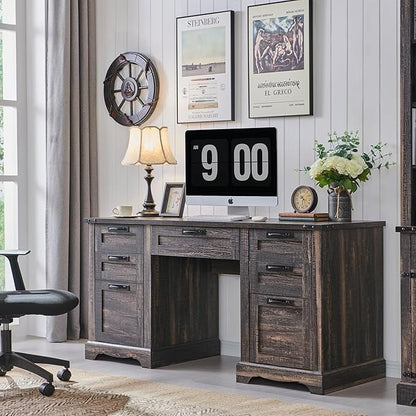 60 Farmhouse Executive Desk, Wood Home Office Desk, Computer Desk