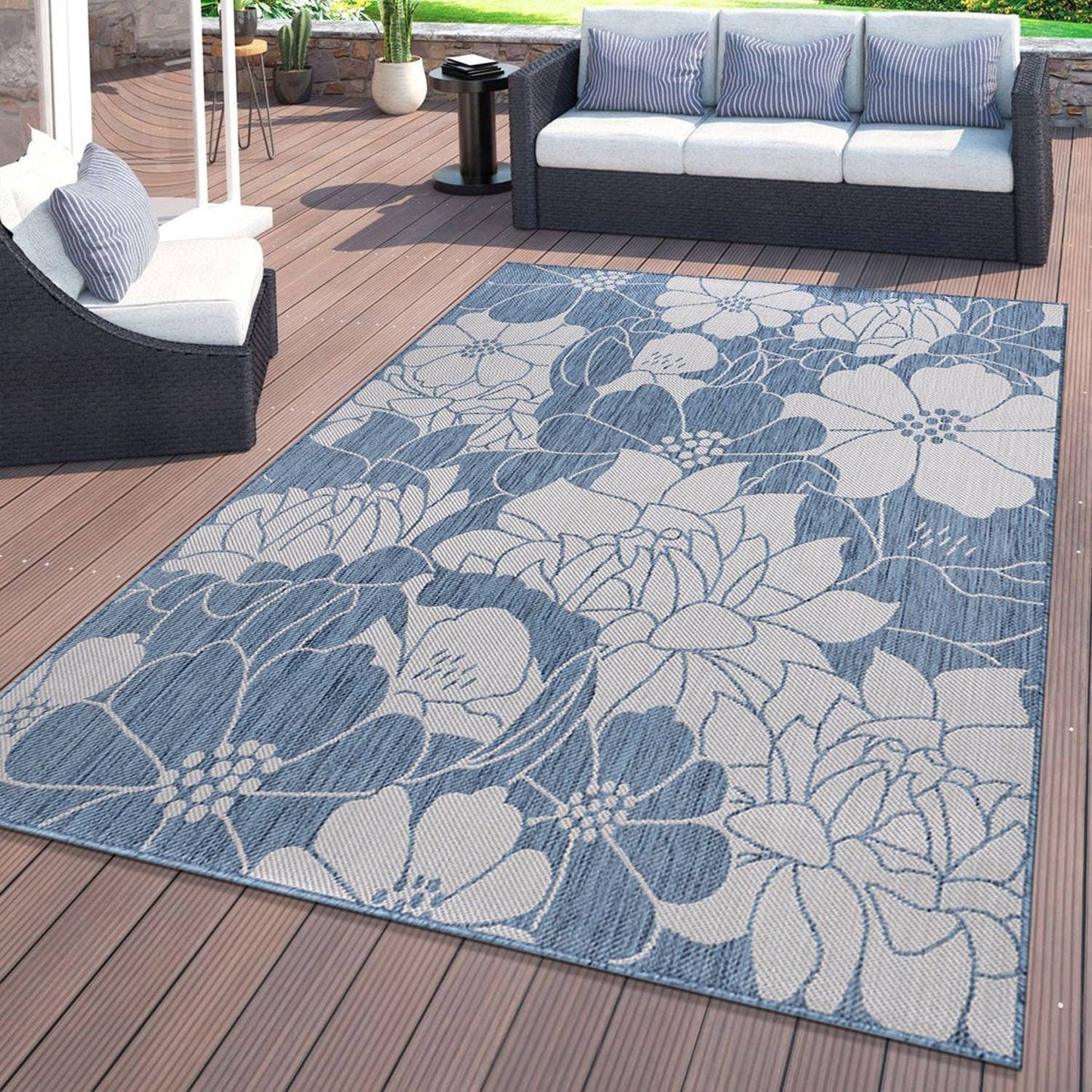 World Rug Gallery Modern Floral Flowers Textured Flat Weave Indoor/Outdoor Area Rug