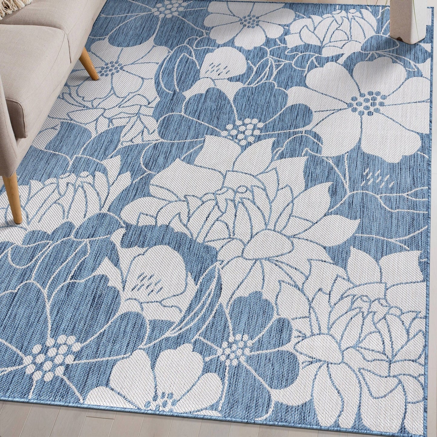 World Rug Gallery Modern Floral Flowers Textured Flat Weave Indoor/Outdoor Area Rug