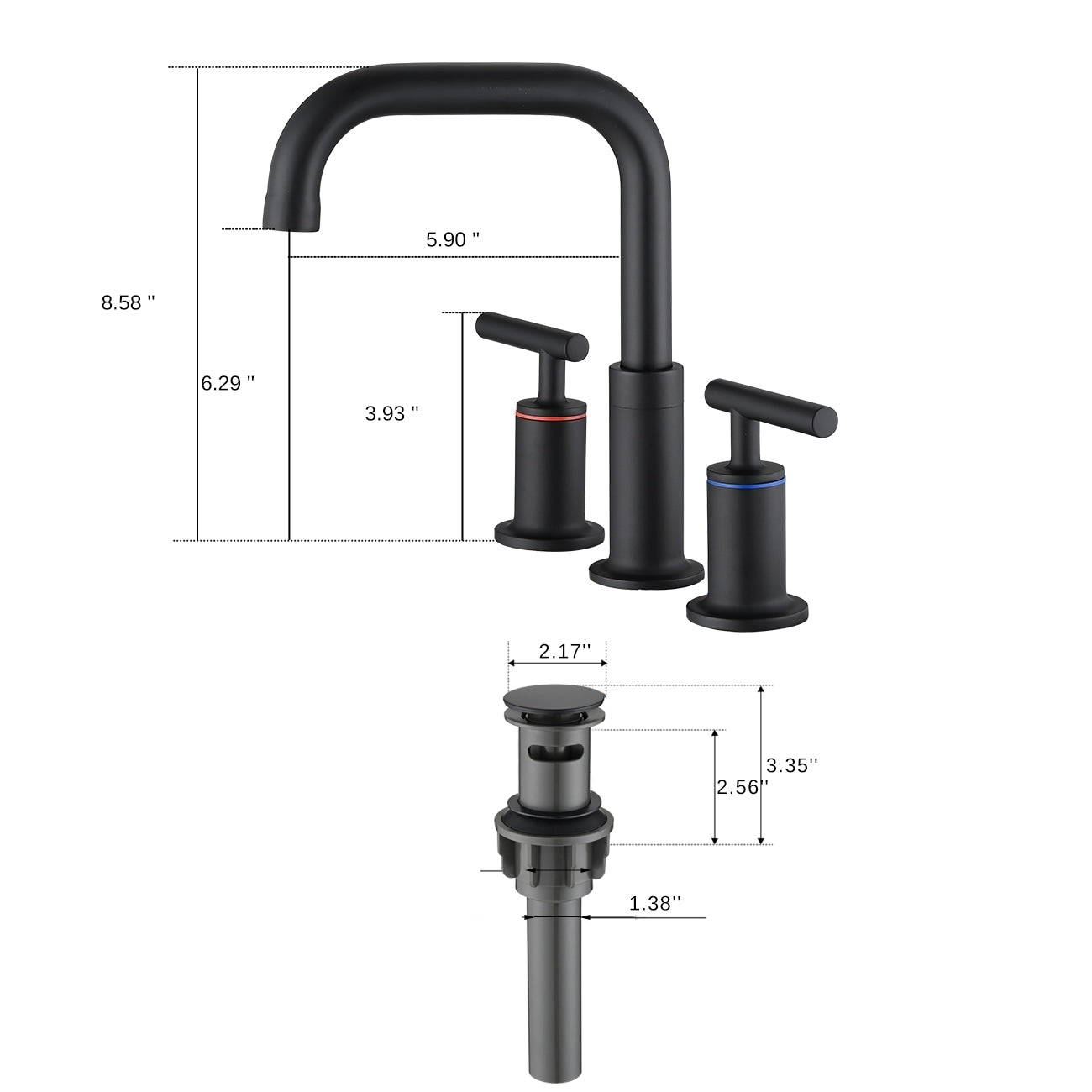 YASINU 8 Inch Luxury Widespread Bathroom Sink Faucet with Pop-Up Drain
