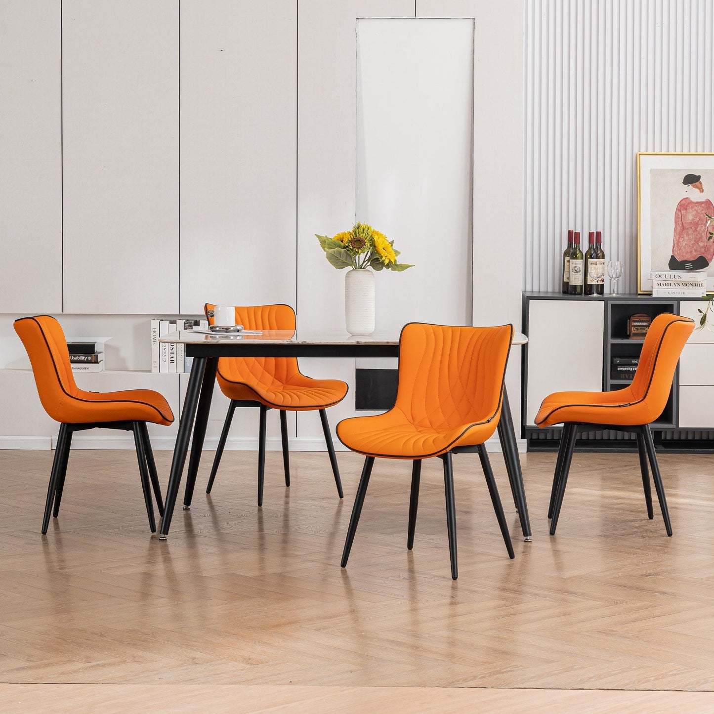 Modern Upholstered Leather Armless Dining Chairs Set of 2