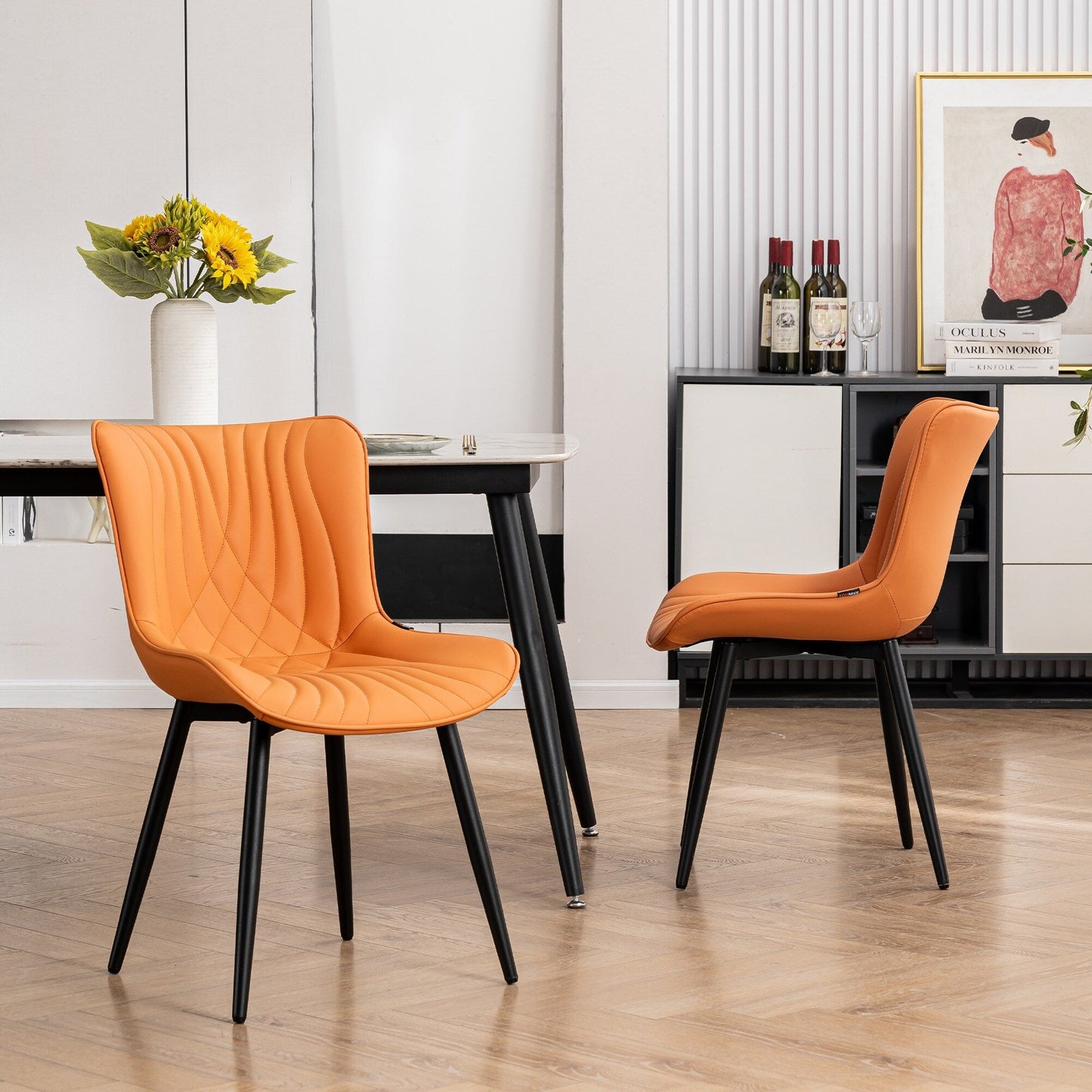 Modern Upholstered Leather Armless Dining Chairs Set of 2
