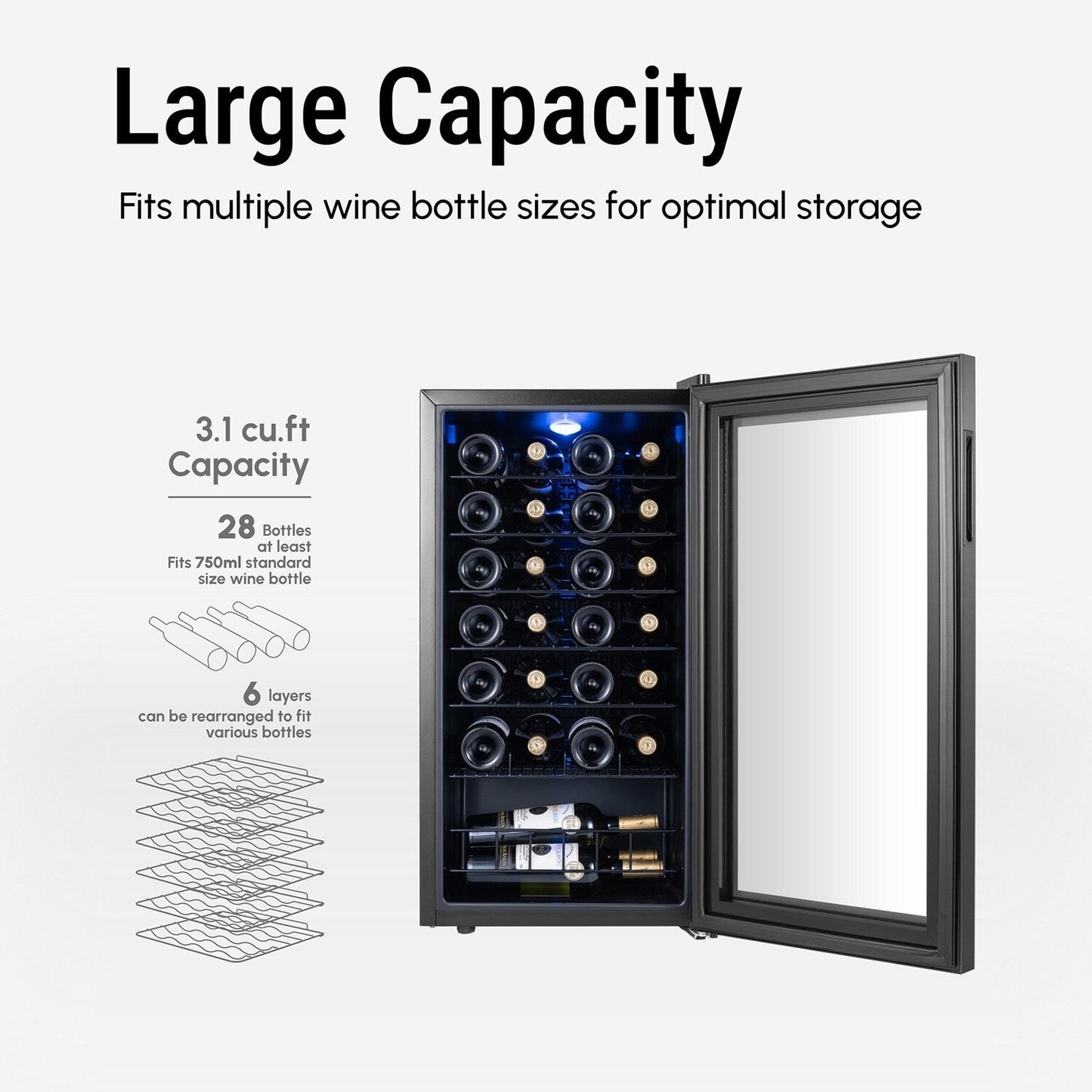 17 Inch 28 Bottle Wine/Beverage Fridge, Stainless Steel Wine Cooler for Home & Commercial Use
